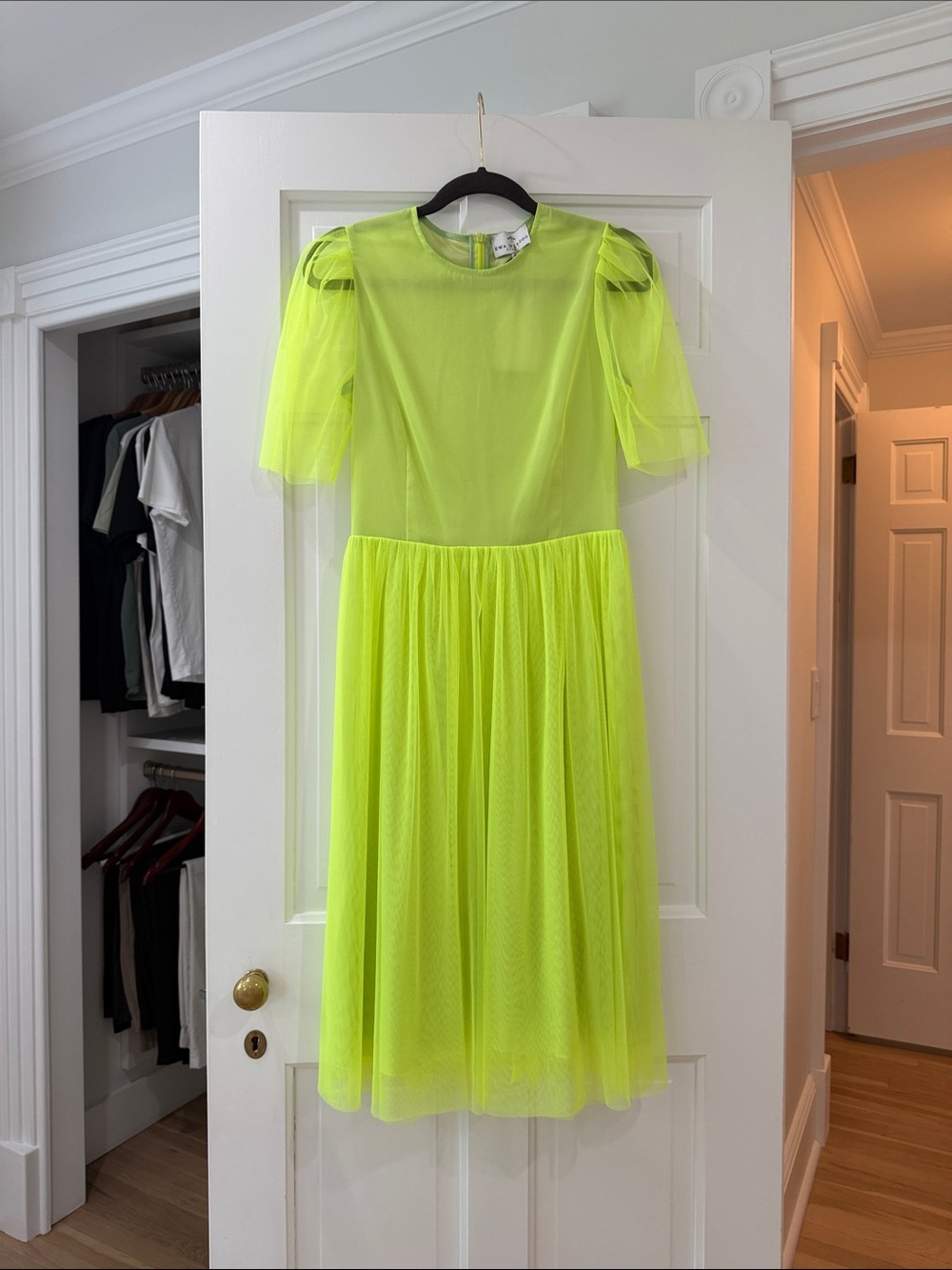 Sheer Neon Yellow Tulle Midi Dress